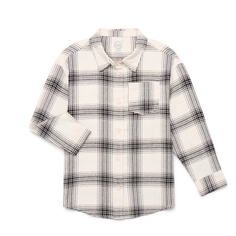 Girls White & Black Plaid Button-Up Shirt
